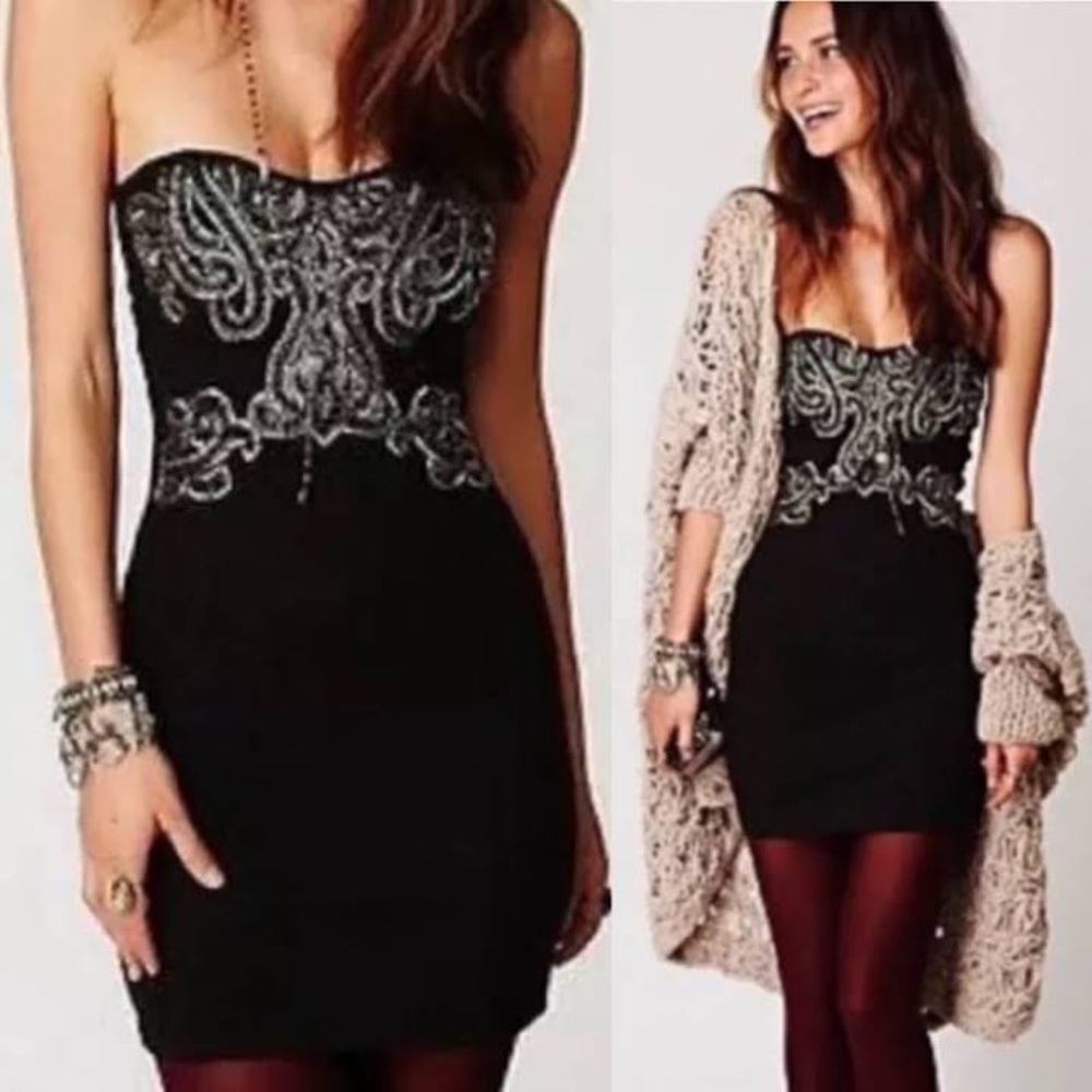NWT Free People Black Beaded Dress